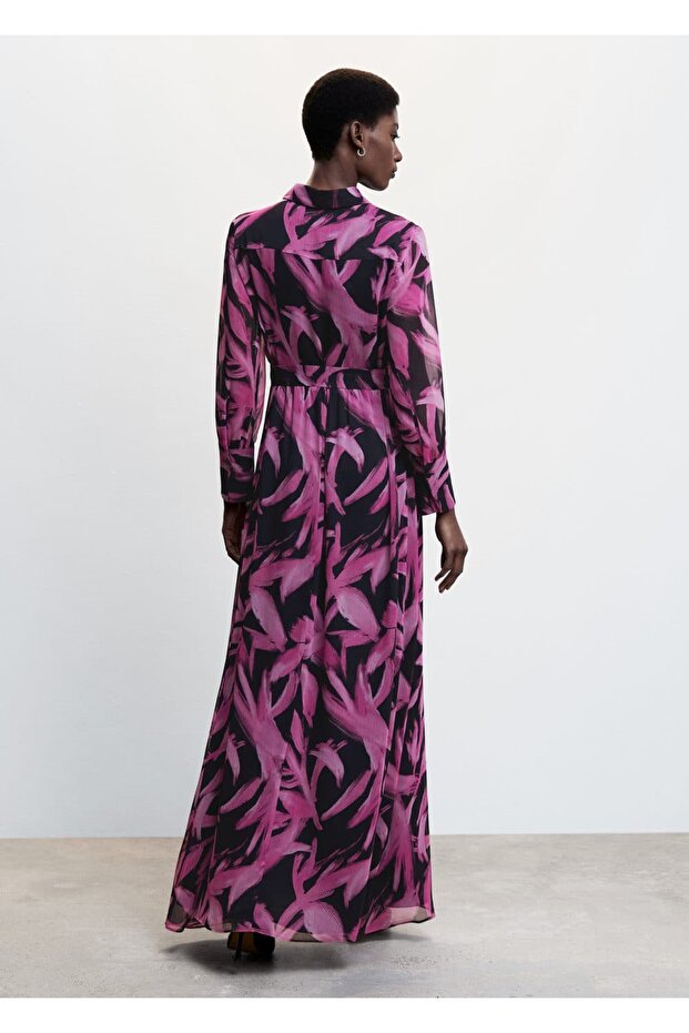 Desenli Şifon Elbise - 4