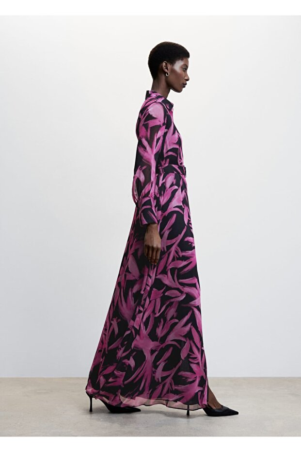 Desenli Şifon Elbise - 6