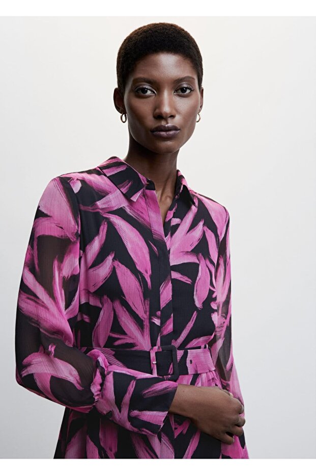 Desenli Şifon Elbise - 7