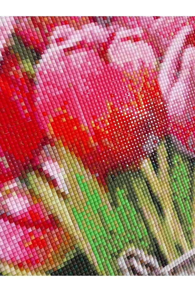 Bakır Saksıda Çiçekler Kristal Boncuk Tablo 51 X 51 Cm. (İŞLENMİŞ HAZIR HALDE) - 2