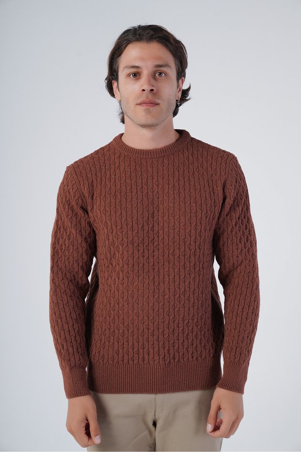 Tile Men's Running Angora Cotton Crew Neck Knitwear Wool Sweater