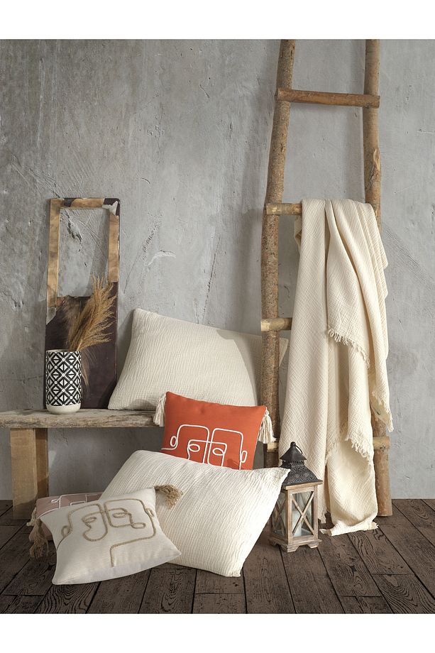 Ivory Tek Kişilik 160 X 240cm Yatak Örtüsü/1 Adet 50x70cm Yastık 4 Katlı Multi Muslin %100 Pamuk - 6