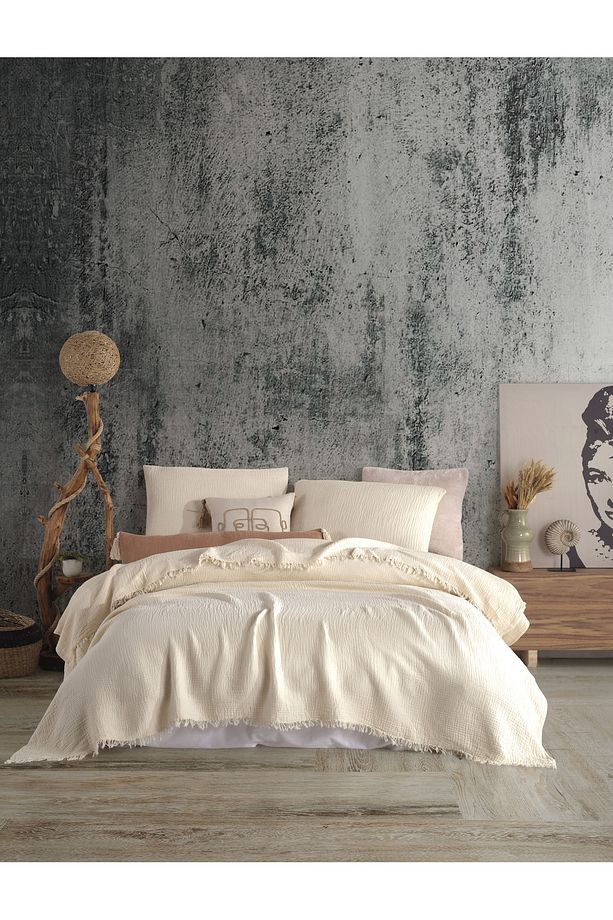 Ivory Tek Kişilik 160 X 240cm Yatak Örtüsü/1 Adet 50x70cm Yastık 4 Katlı Multi Muslin %100 Pamuk - 3