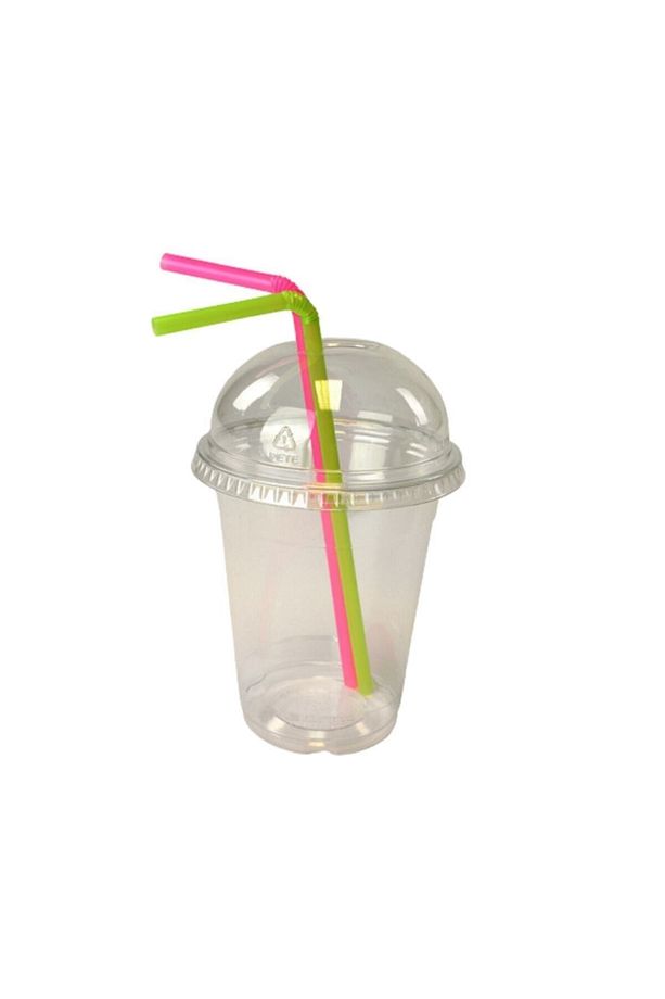 350 cc Kalın Milkshake Soğuk Kahve Bardağı+Kapak+Bardak+Pipet 10lu Bardak Seti - 2