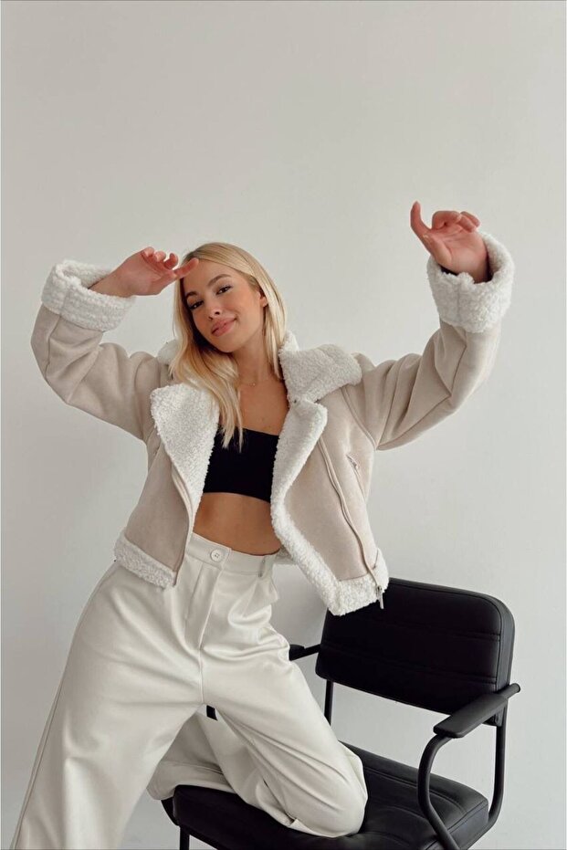 Crop süet marka ceket - 3