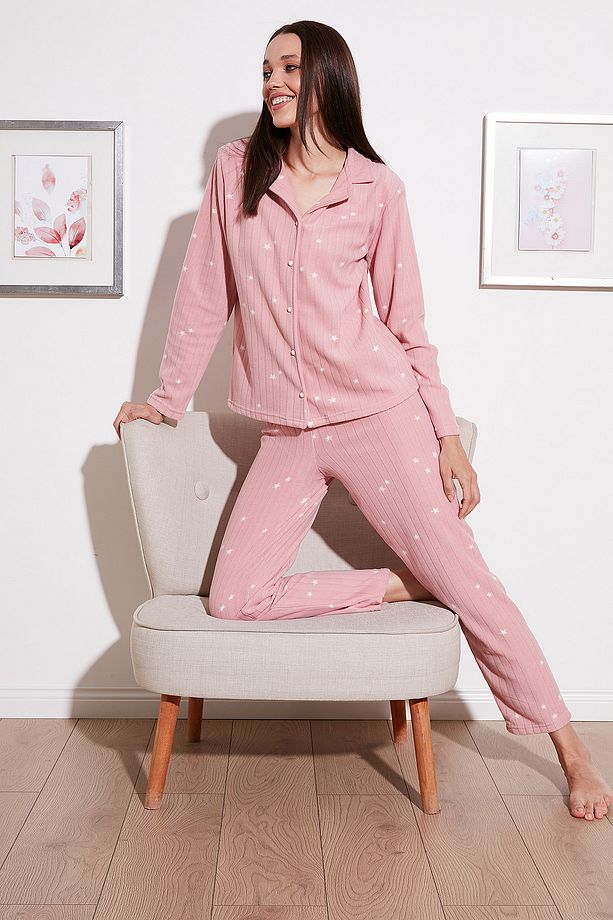 Regular Fit Gömlek Yaka Önden Düğmeli Polar Pijama Takımı PİJAMA TAKIMI 6571009 - 1