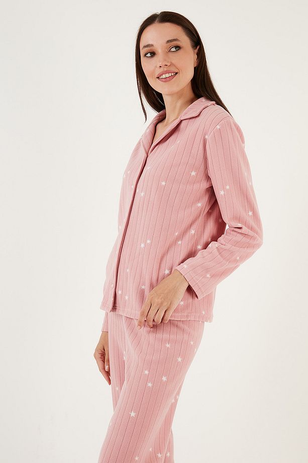 Regular Fit Gömlek Yaka Önden Düğmeli Polar Pijama Takımı PİJAMA TAKIMI 6571009 - 3