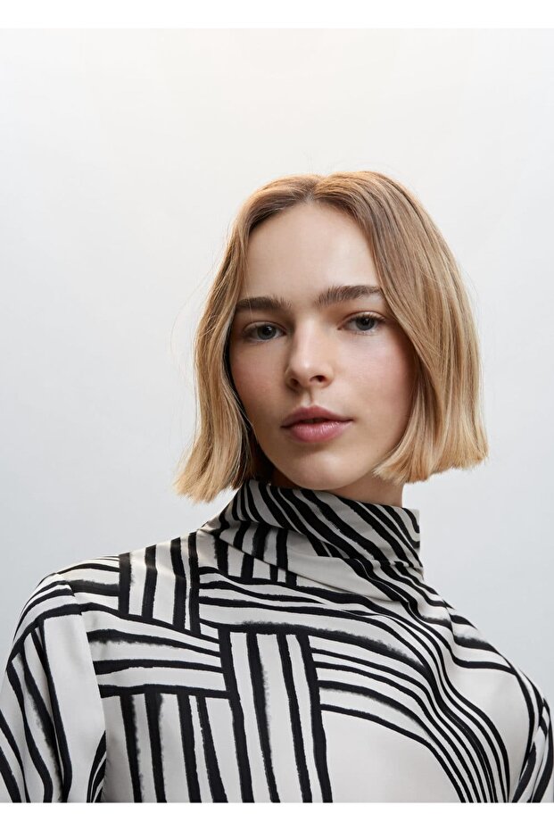 Desenli Saten Bluz - 7