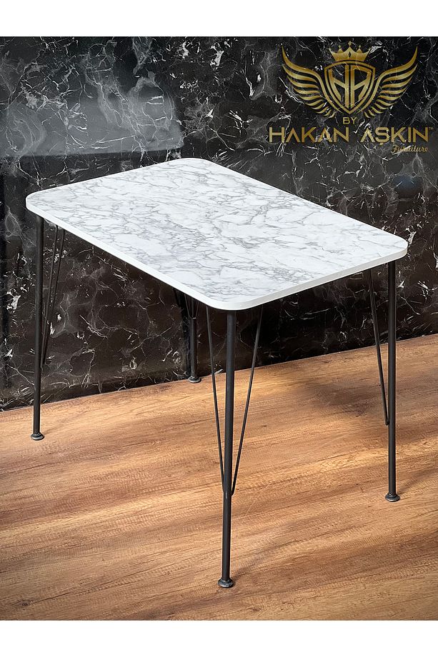 Siyah Metal Ayaklı 60x90 Cm (tek Masa) Parlak White Marble 2023 Mutfak - Balkon - Çalışma Masası - 4
