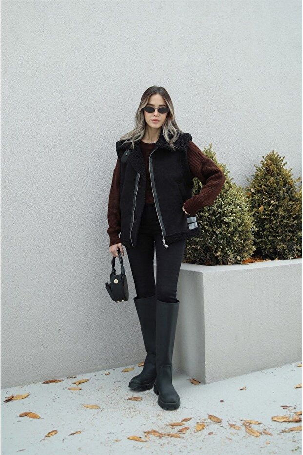 PELUŞLU SÜET YELEK - 2