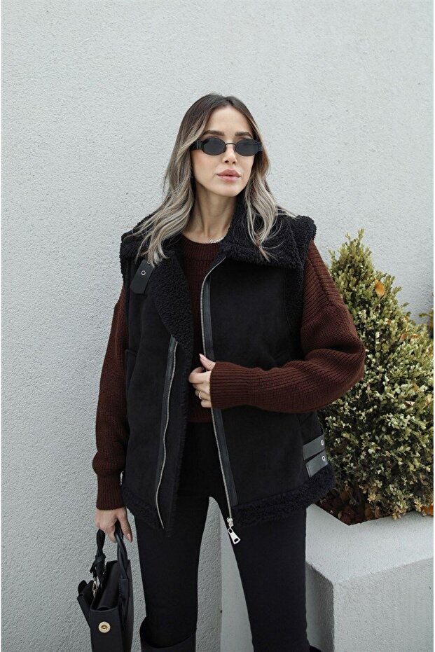 PELUŞLU SÜET YELEK - 1