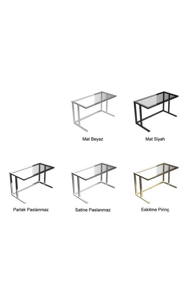 Tekli Desk Çalışma Masası Siyah Ayak Siyah Cam - 5