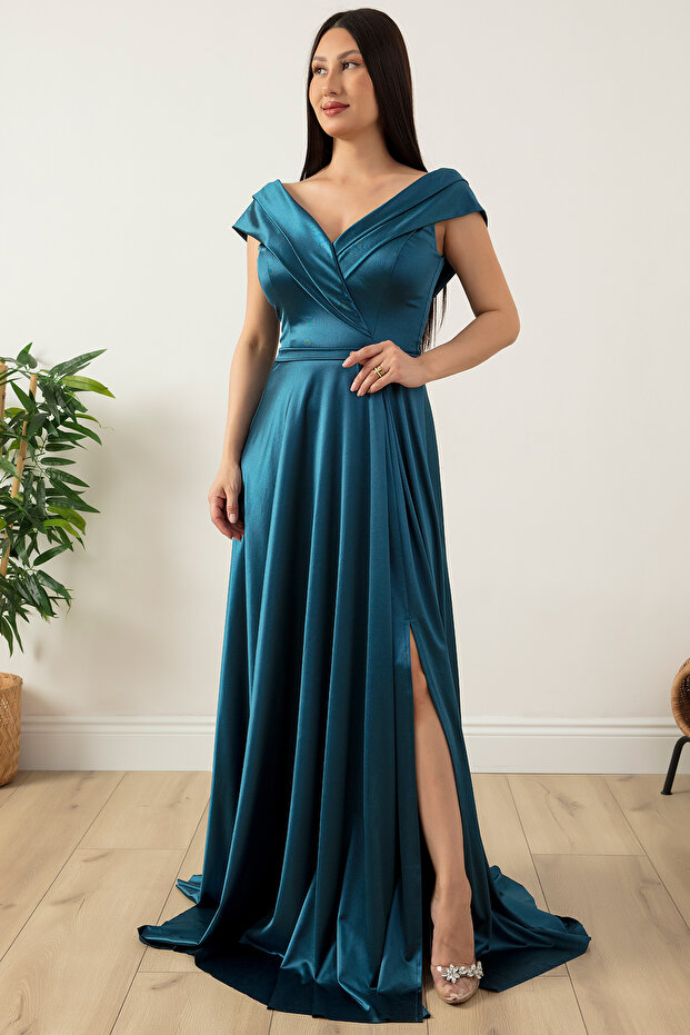 Düşük Omuz Satren Abiye Elbise 39654 - 5