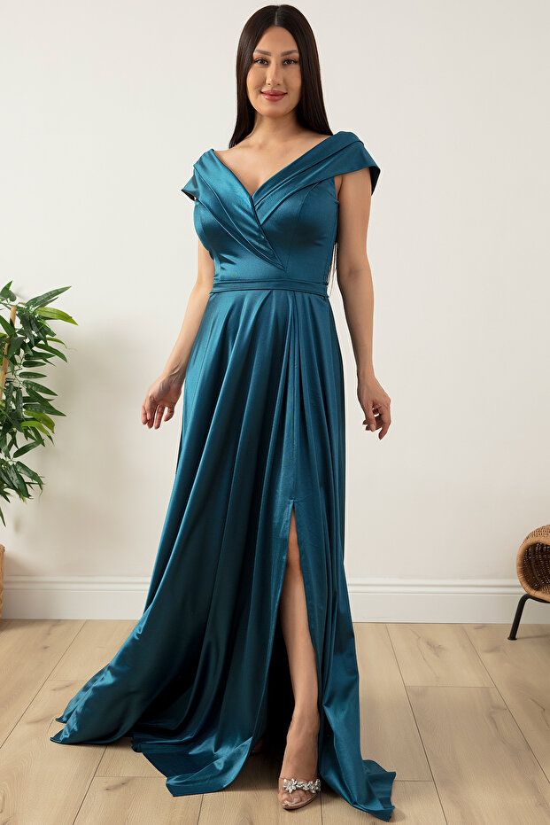 Düşük Omuz Satren Abiye Elbise 39654 - 1