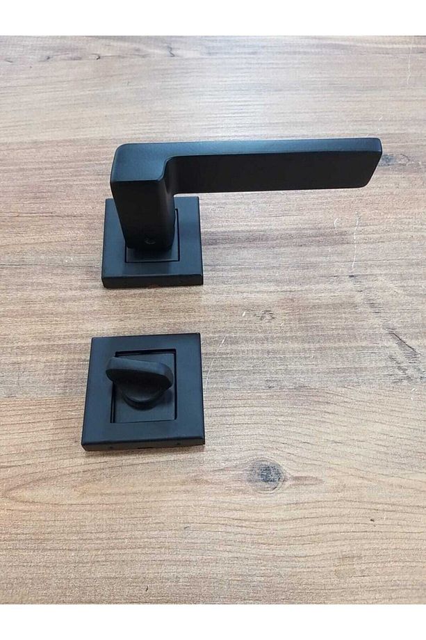 Lüx Barbaros Kare Rozetli Mat Siyah Banyo Wc Kapı Kolu Alüminyum / Çelik - 3