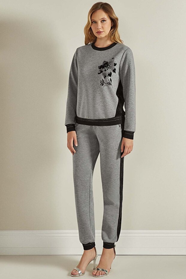 Ribana Paça Gri Örme Eşofman Altı - 1