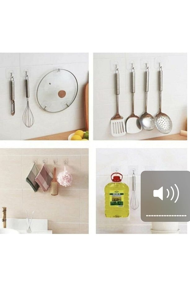 10 Adet Şeffaf Güçlü Duvar Askısı Askılığı Yapışkan Vantuz Kanca Mutfak Banyo Duvar Kanca - 3
