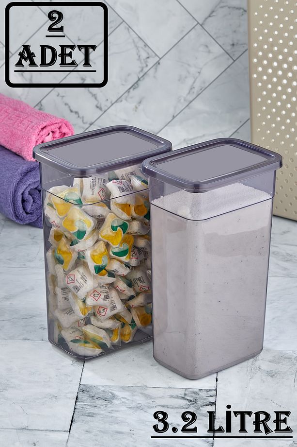 King Boy 2 Adet 3.2 Lt Füme Toz Tablet Deterjan Saklama Kutusu Seti Banyo Mutfak Erzak Kabı - 1