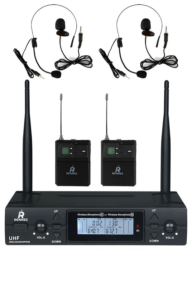 RM-900HH UHF 2x100 Kanal Çiftli Kablosuz Yaka ve Headset Mikrofonu Çift Anten LCD Ekran - 1