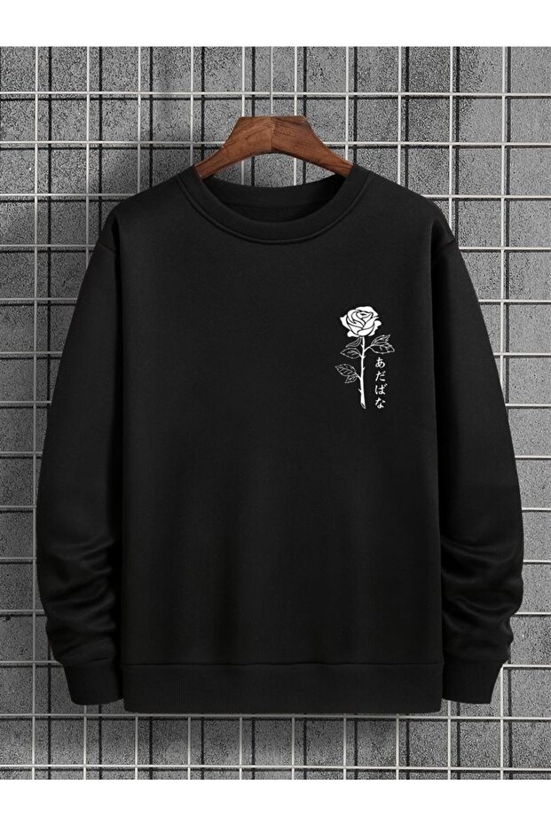 Unisex BLACK PRINTED Crew Neck Oversize Sweatshirt