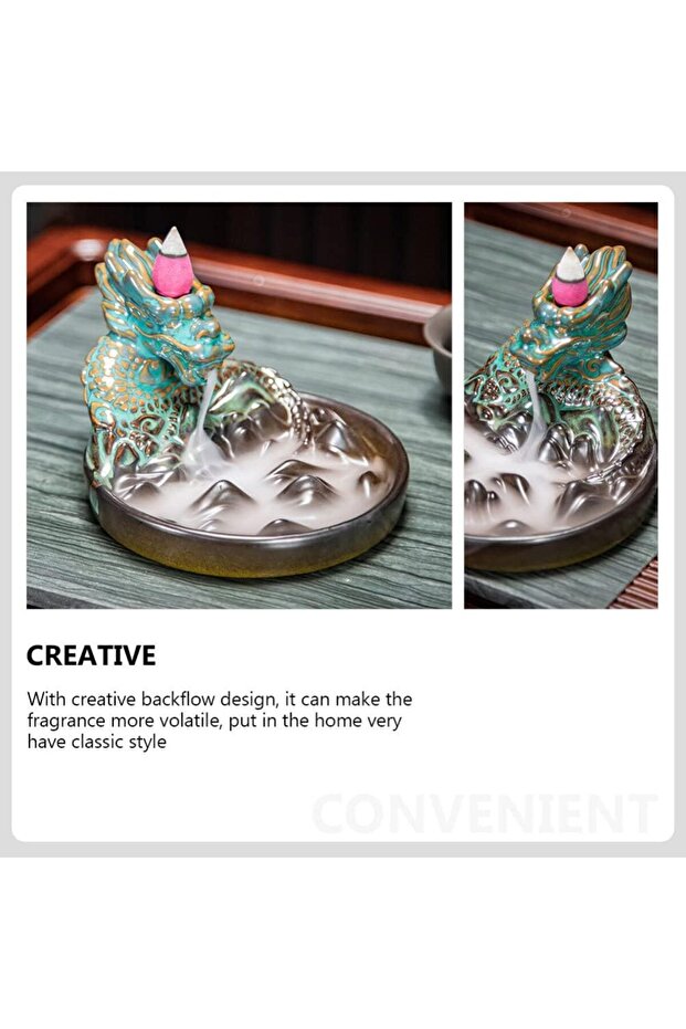 Seramik Ejderhalı Geri Akış Tütsülük Seramik - 3