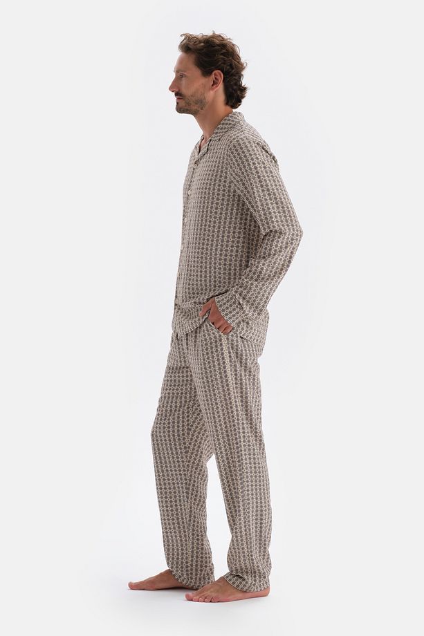Multıcolour Mıkroprınt Baskılı Gömlek Yaka Pijama Üstü - 3
