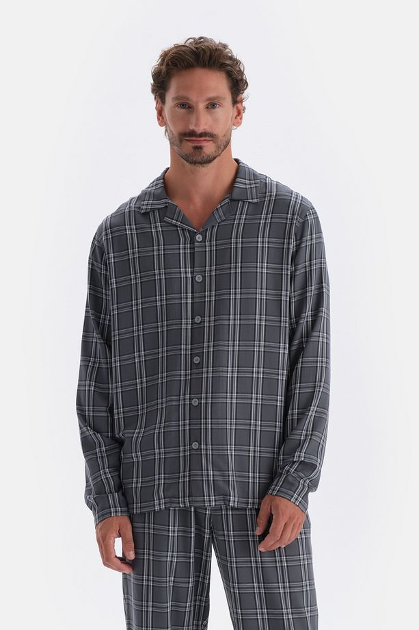 Füme Ekose Dokuma Gömlek Pijama Üstü - 1