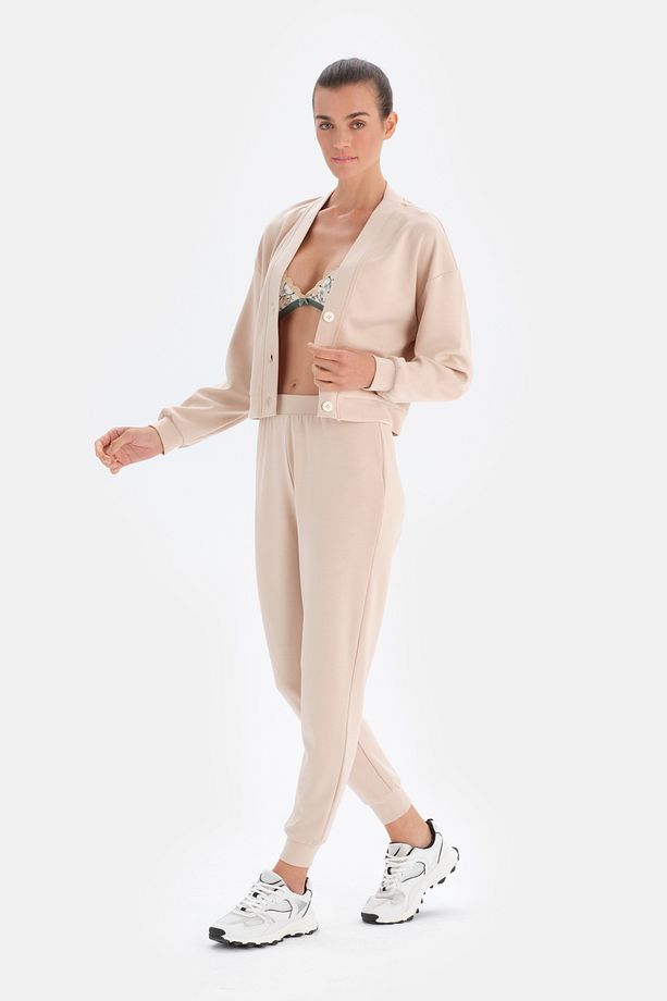 Ekru Jogger Paça Eşofman Altı - 3