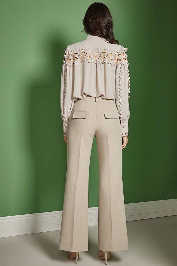 İspanyol Paça Taş Dokuma Pantolon - 3