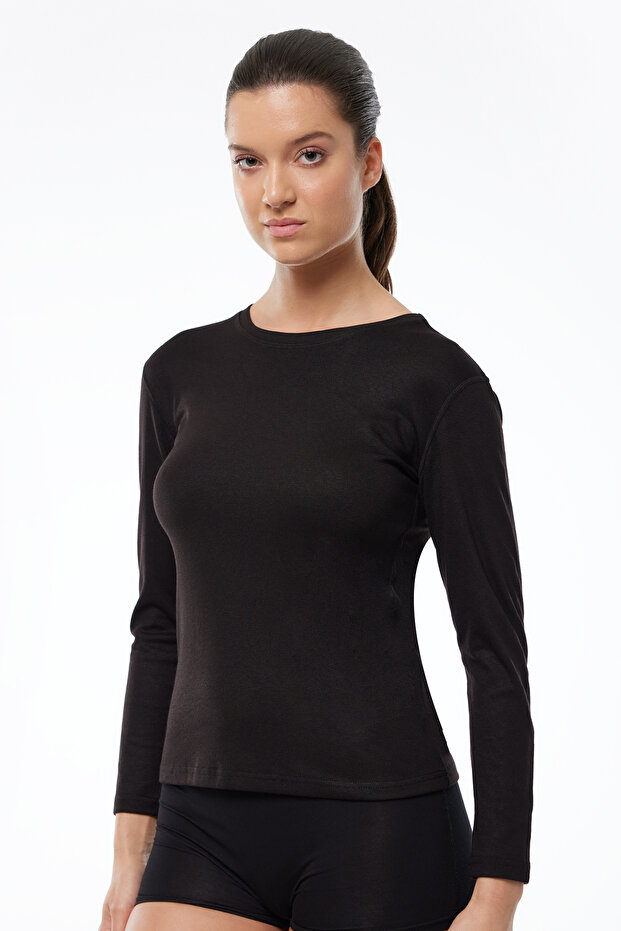 Women's Black Round Neck Long Sleeve Viloft Thermal Top Underwear 706