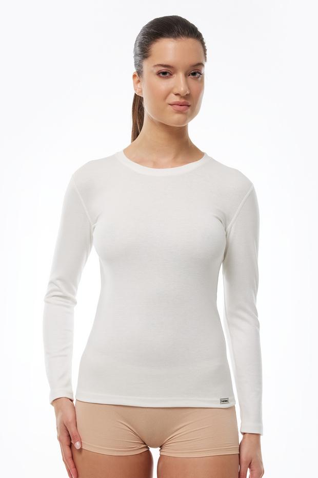 Women's Ecru Round Neck Long Sleeve Viloft Thermal Top Underwear 706