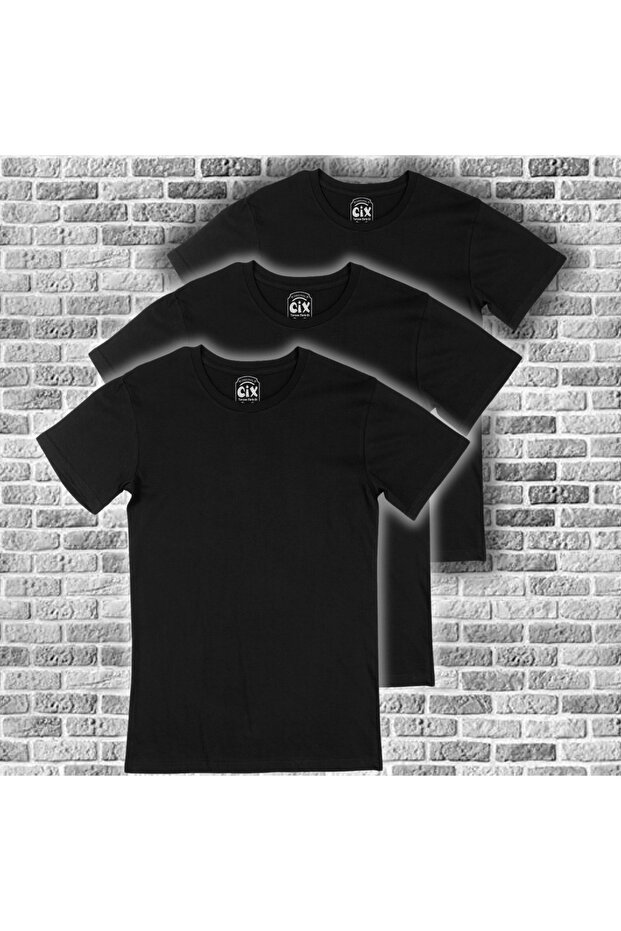 Black 3 Pack Basic Crew Neck 100% Cotton T-Shirt - 1