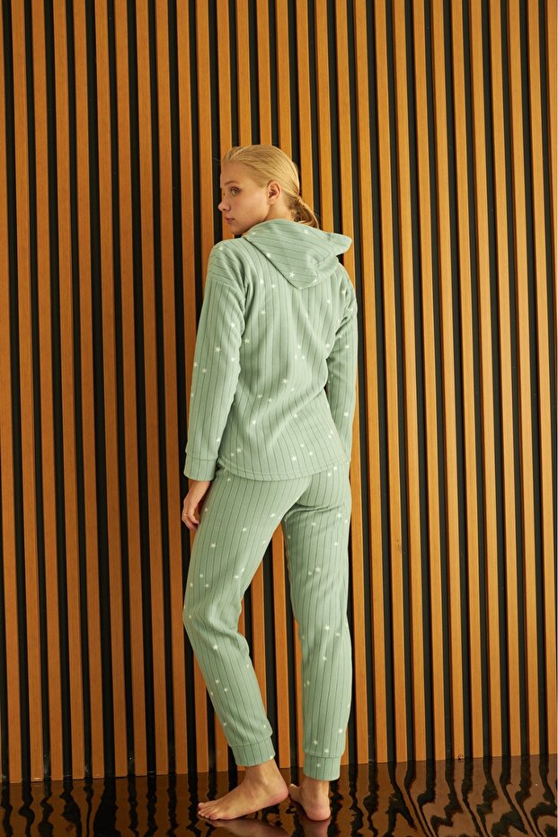 tissue Kapüşonlu Polar Kadın Pijama Takımı - 4