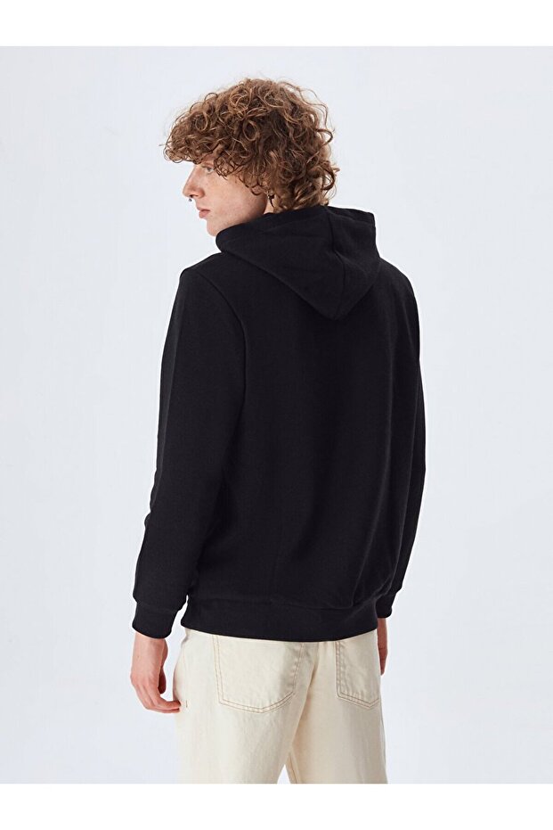 Logolu Kapüşonlu Siyah Sweatshırt - 3