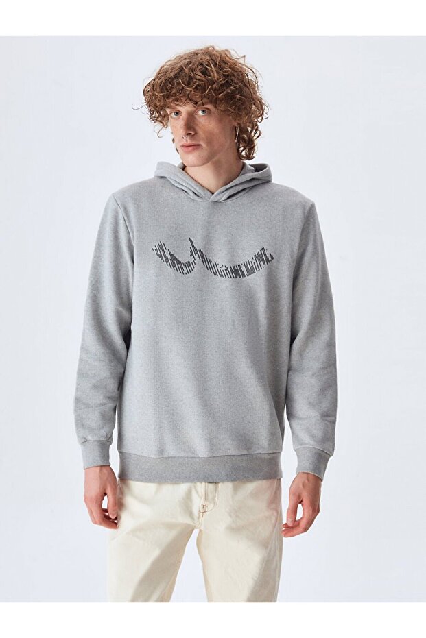 Logolu Kapüşonlu Gri Sweatshırt - 2