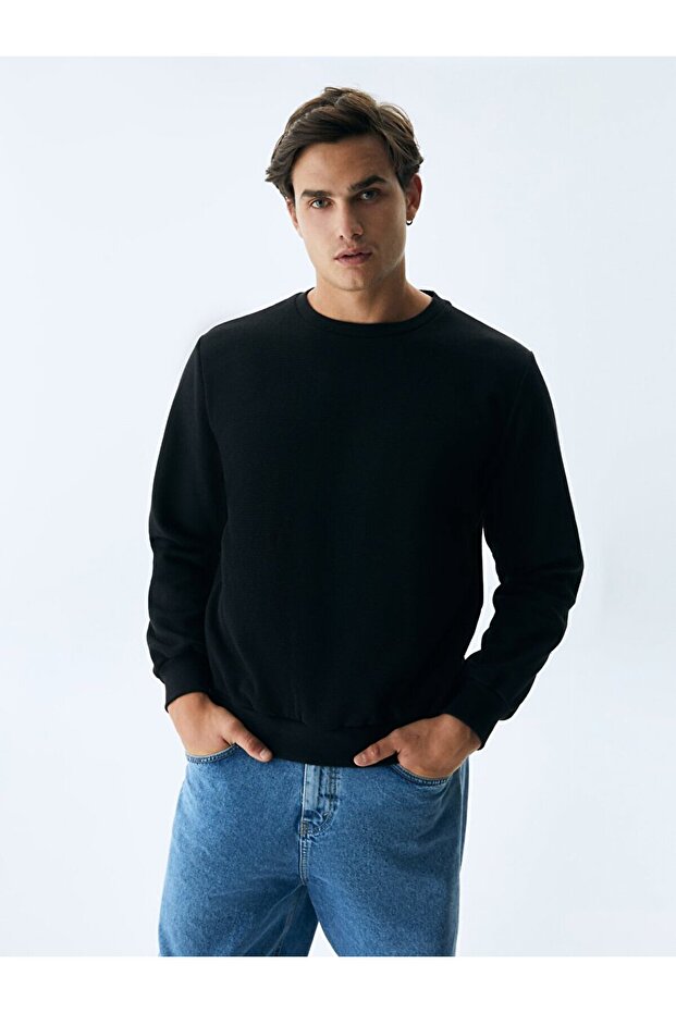 Bisiklet Yaka Siyah Sweatshırt - 2