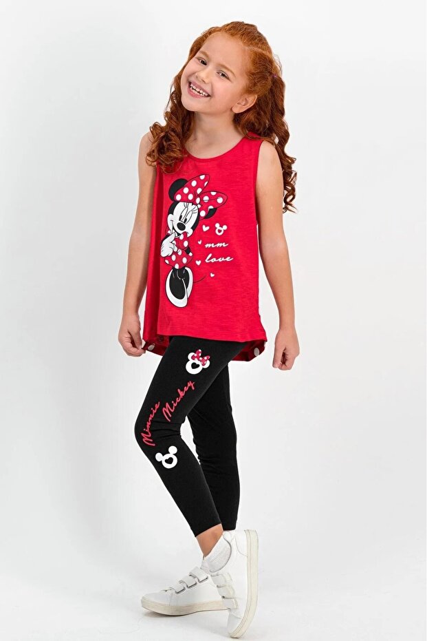 Minnie Mouse Licensed Red Girl's Tights Pajama Set