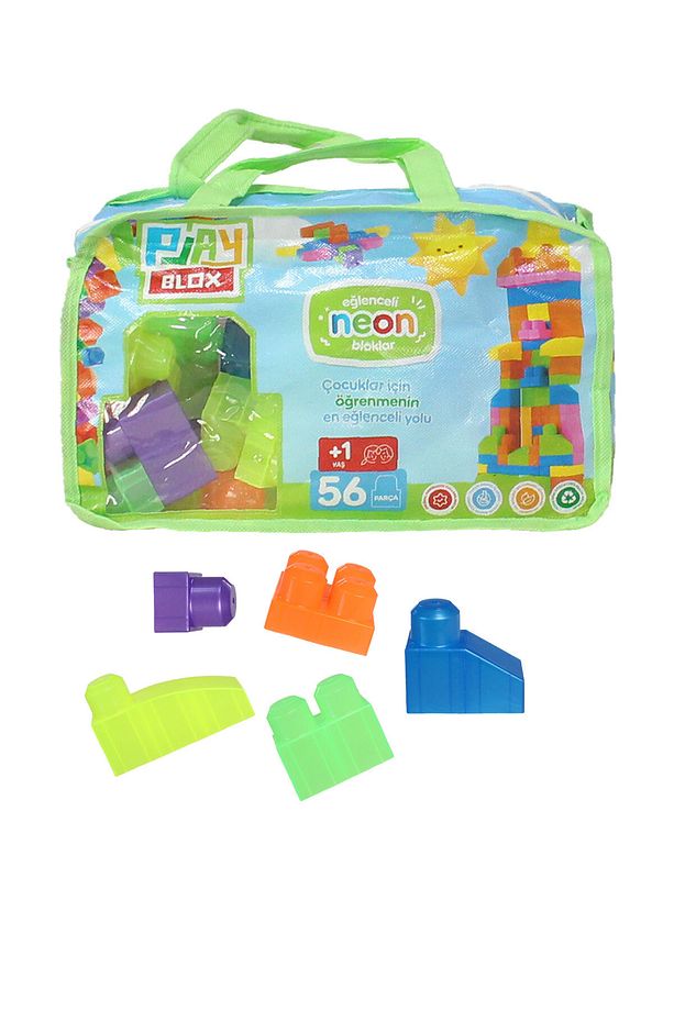 Play Blox Yapı Oyuncakları 2908 Neon Renkler Mega Blok Seti 56 Parça Yeşil Çantalı - 1