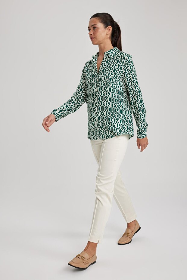 Wzorzysta koszula z długim rękawem o regularnym kroju I8266az23au - 2