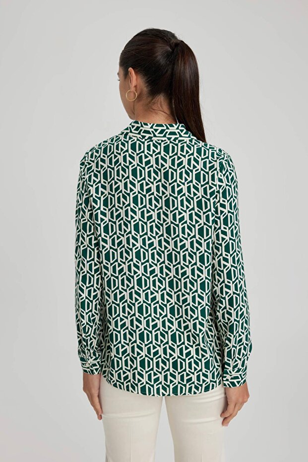 Wzorzysta koszula z długim rękawem o regularnym kroju I8266az23au - 7