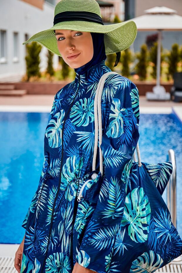 Patterned Fully Covered Hijab Swimsuit R2311