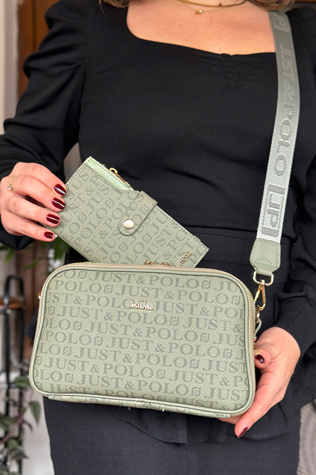Long Strap 5 Compartment Special Series Women's Crossbody Postman Shoulder Bag 2053-Gd Green Combination -Gzd-
