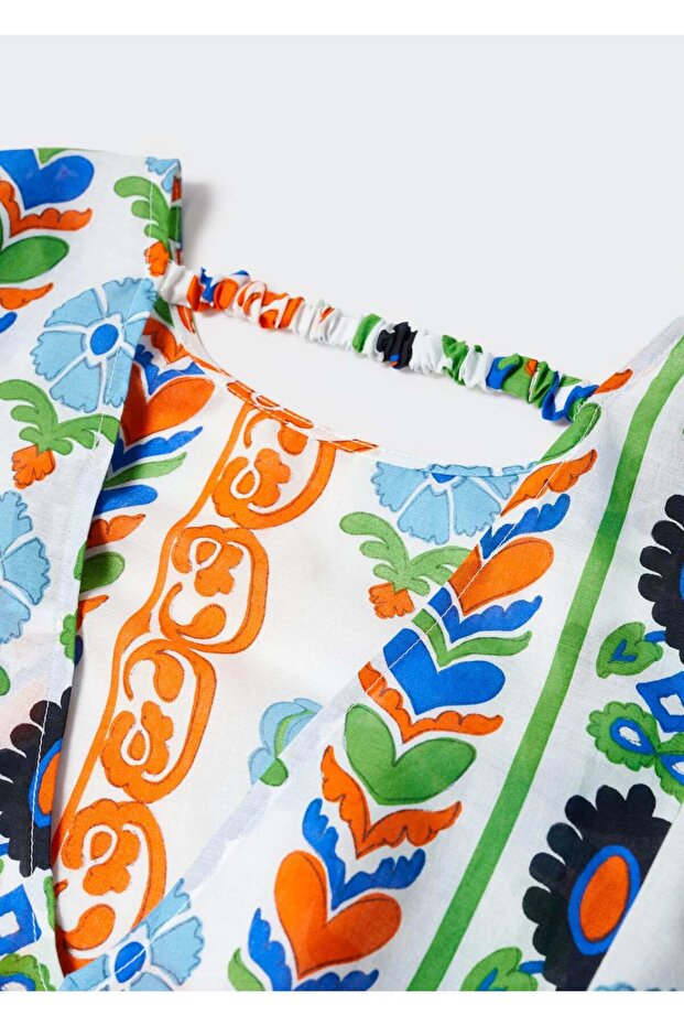 Desenli balon kol bluz - 5