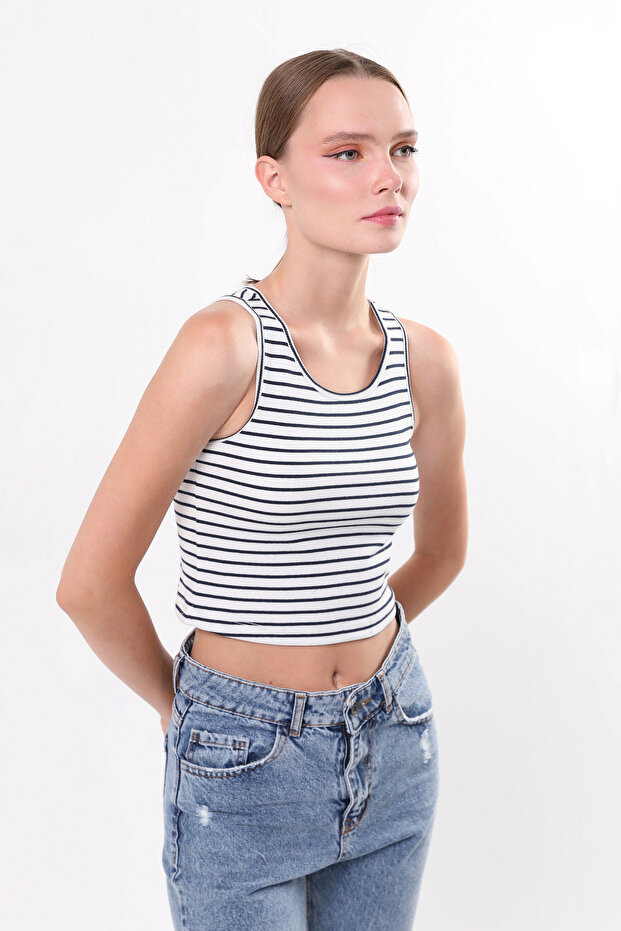 Women's Striped Sleeveless Blouse Thick Strap Athlete Thin Summer Knitwear