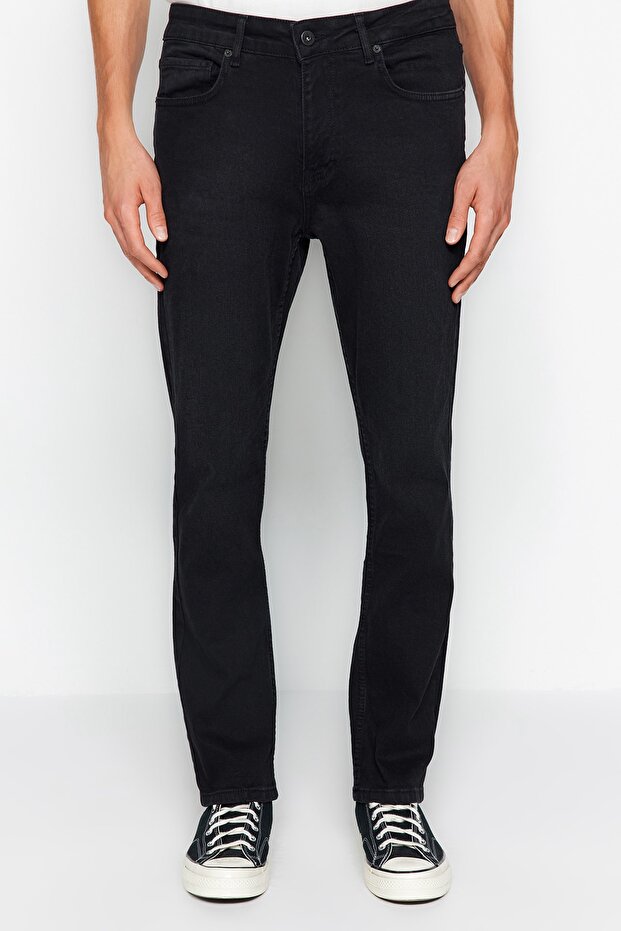 Siyah Smoke Regular Fit Jeans Kot Pantolon TMNAW23JE00036 - 3