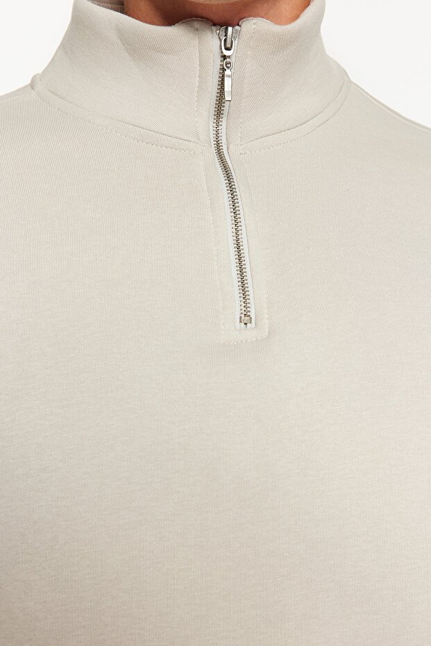Taş Regular/Normal Kesim Dik Yaka Fermuarlı Pamuklu Basic İçi Polarlı Sweatshirt TMNAW24SW00041 - 5