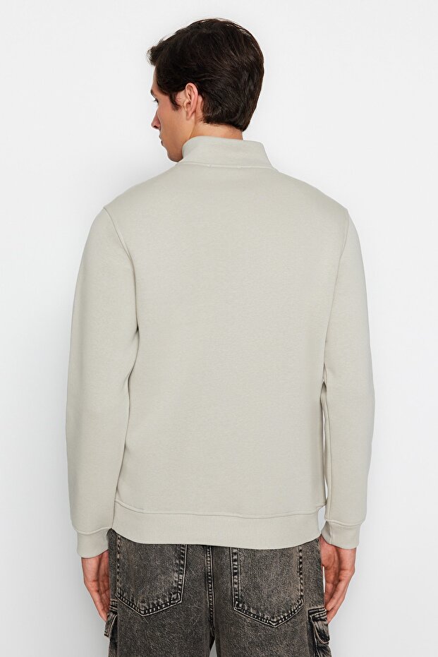 Taş Regular/Normal Kesim Dik Yaka Fermuarlı Pamuklu Basic İçi Polarlı Sweatshirt TMNAW24SW00041 - 6