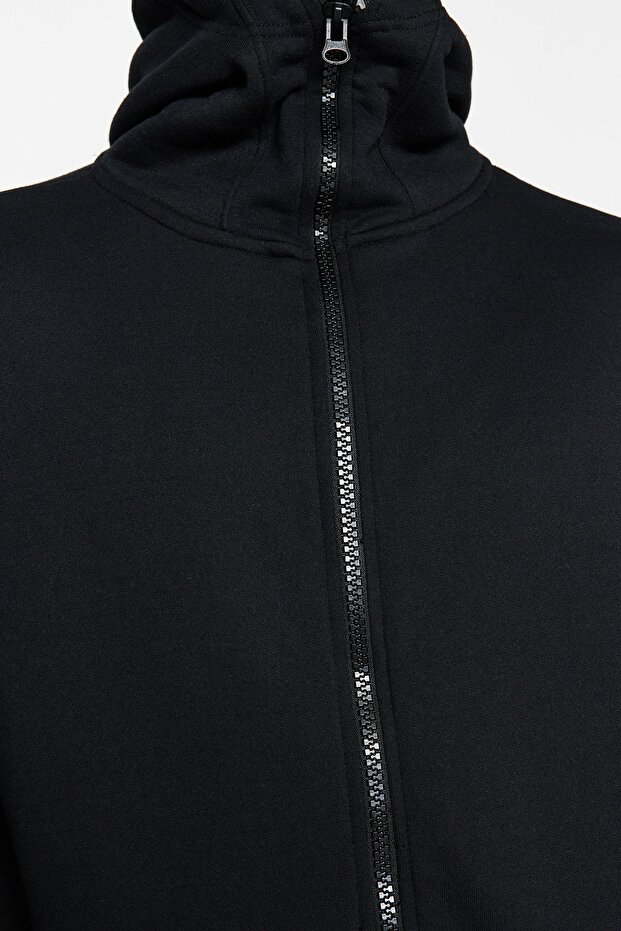 Siyah Oversize/Geniş Kesim Fermuarlı İçi Polar Kapüşonlu Sweatshirt-Hırka TMNAW24SW00049 - 5