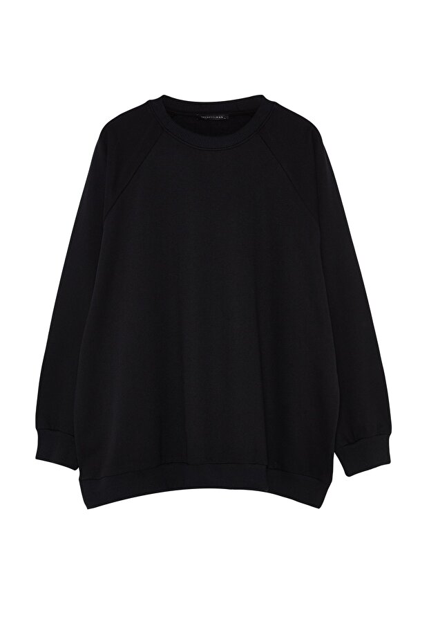 Черна блуза, широкa кройка, поларена подплата, велосипедна яка TMNAW24AO00007 - 7