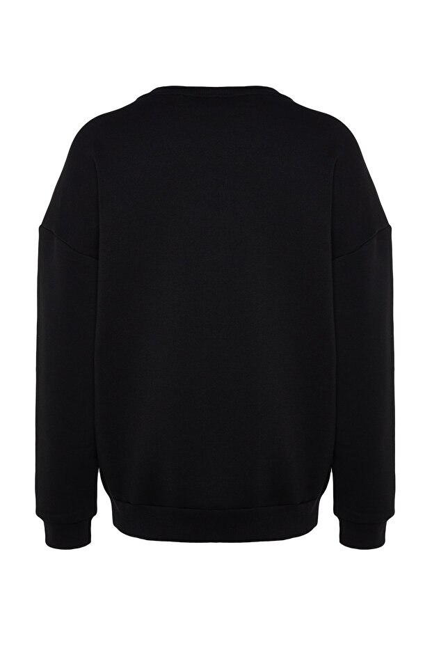 Siyah Oversize/Geniş Kesim Uzun Kol Hayvan Nakışlı Sweatshirt TMNAW24SW00169 - 8